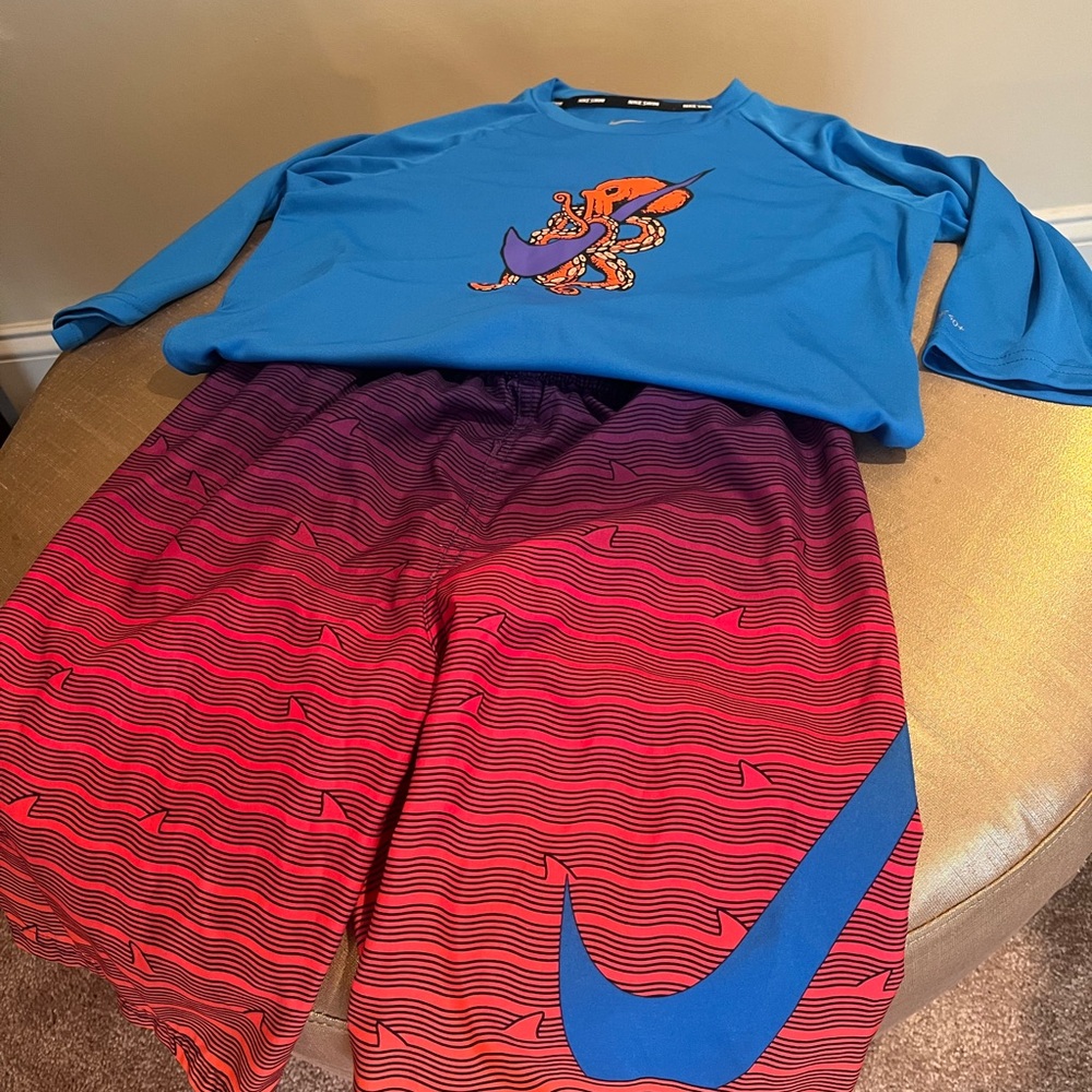 Nike Blue Dri-FIT Rash Guard & Trunks Boys Large 12-14